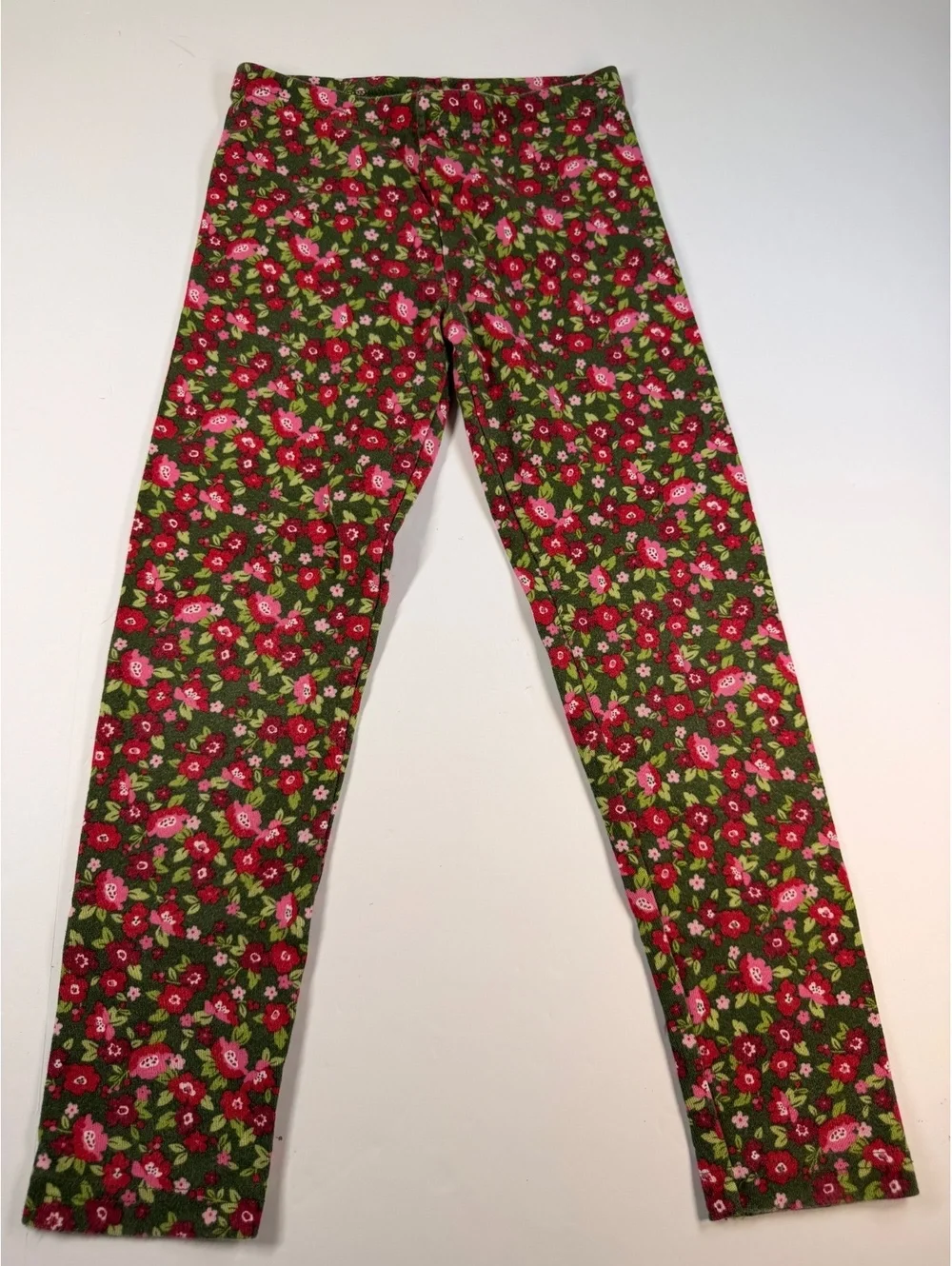 Gymboree Girls Size 7 Olive Green Red Floral Leggings Seasonal